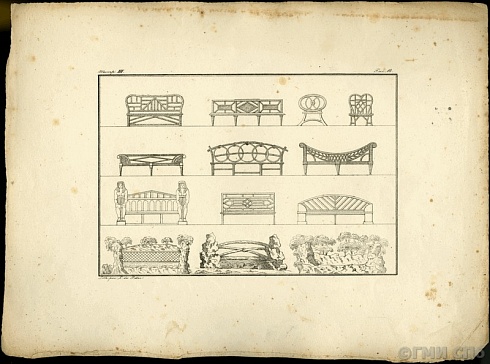 Л.де Петер.  [Различные скамьи, используемые в живописных садах].1829