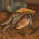 С. Я. Шлейфер. Натюрморт с рыбой. Коленкор, масло. 1935. ТОКГ.